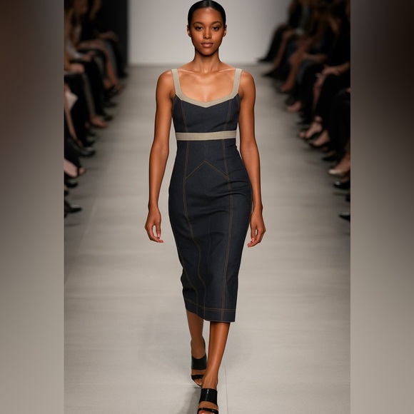 DVF “Marilyn Monroe” Denim Midi Pencil Dress, Side Zip, Cocktails, Parties, S - Picture 1 of 9